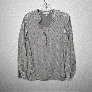 Susan Bristol Womens Long Sleeve Henley Stripe Shirt Large Casual Tunic Work